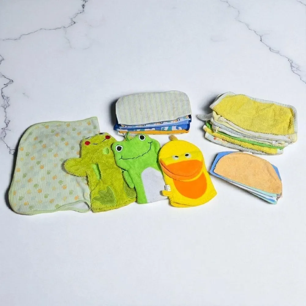 Frog Duck Baby Bath Set Huge 31pc Lot Washcloths Mitt Puppets Unisex Variety